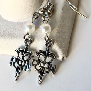 Nursing Caduceus RN Earrings Silver Plated Graduation Gift White Pearl